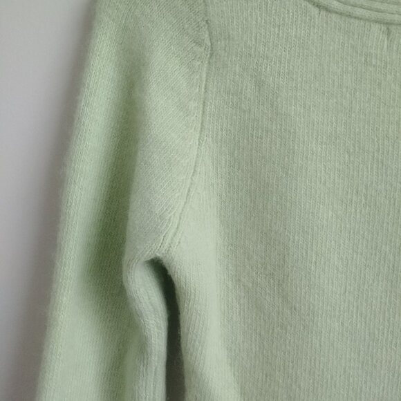 Y2K angora nylon blend fitted Medium V neck sweater top light apple green - Picture 8 of 15